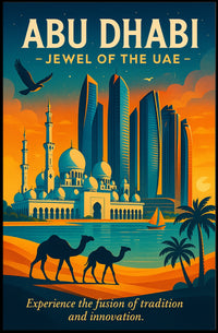 Abu Dhabi Skyline A Vibrant City Fusion Travel Poster