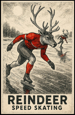 Whimsical Reindeer Skating Vintage Sports Poster