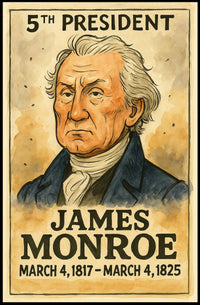 James Monroe 5th President of the United States Exaggerated Cartoon Sketch Poster