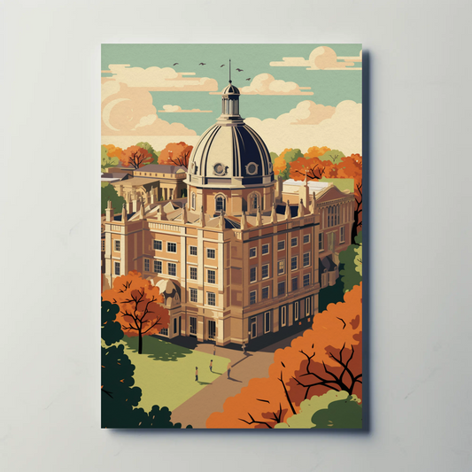 Oxford University England Autumn Historic Campus Travel Poster