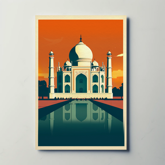 India Taj Mahal Reflection Sunrise Marble Dome Travel Poster