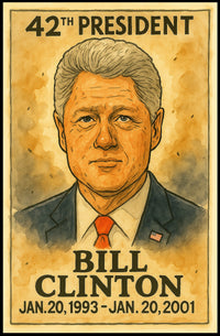 Bill Clinton 42nd President of the United States Exaggerated Cartoon Sketch Poster