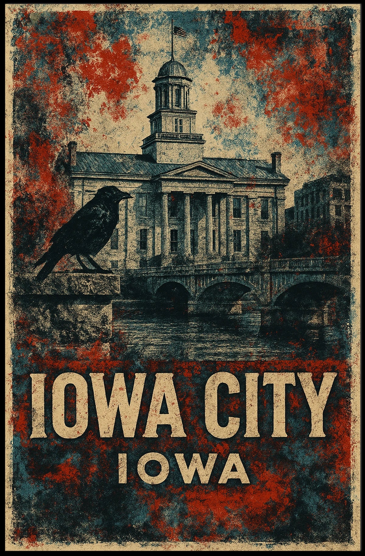 Iowa City Neoclassical Architecture Vintage Patriot Poster