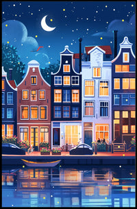 Enchanting European Nightscape: Whimsical Canal Poster