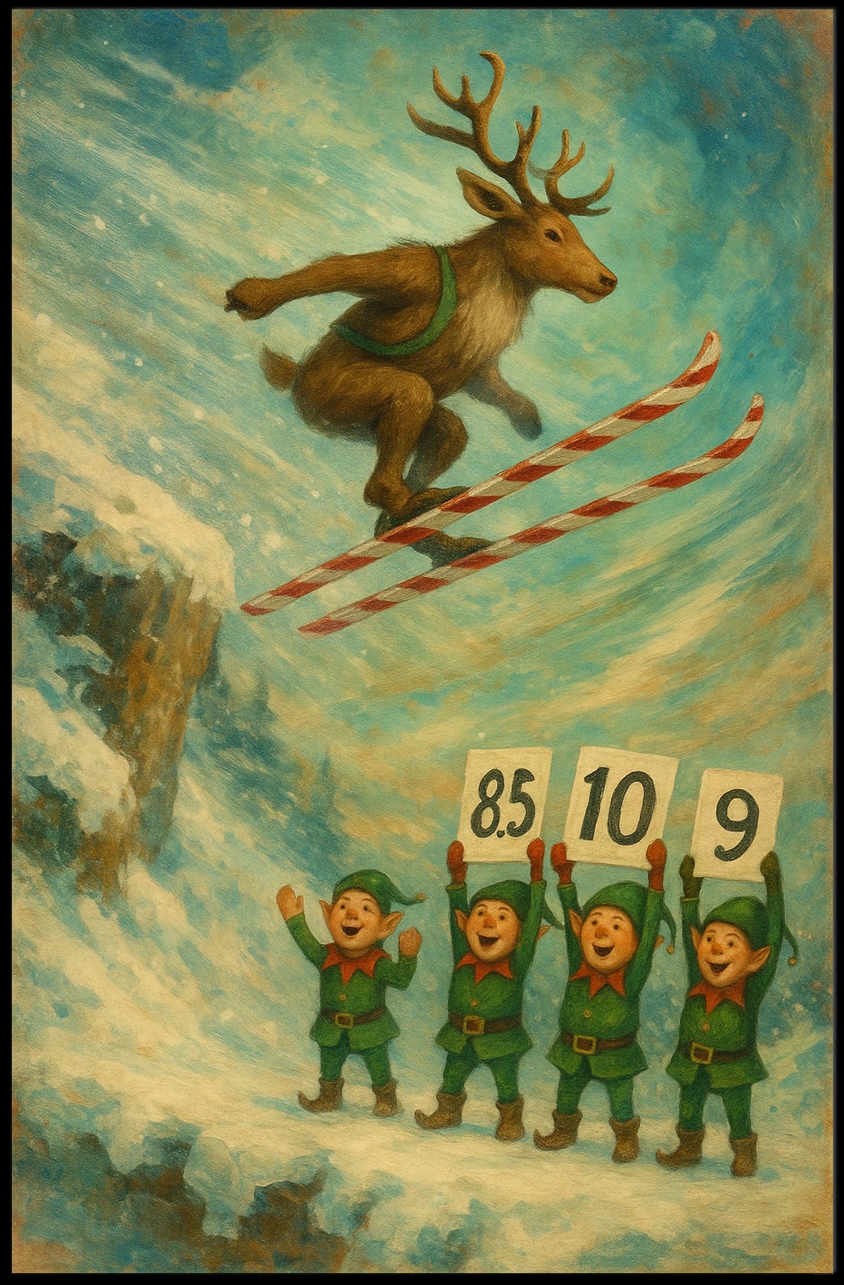 Reindeer Ski Jump Poster