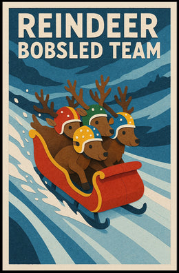Reindeer Bobsled Team Poster