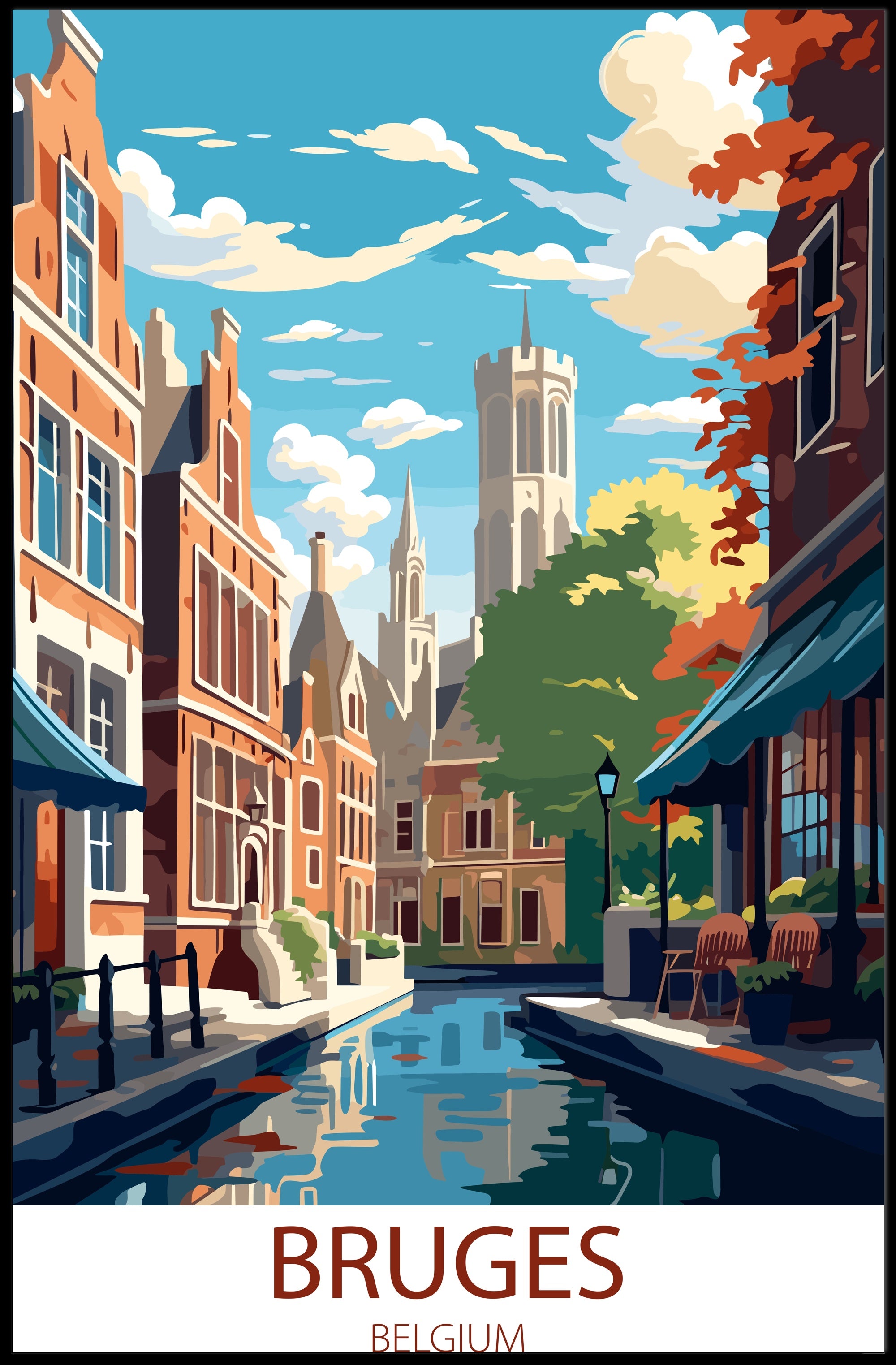 Bruges Vintage Travel Poster: Charming Canals and Architecture