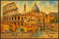 Rome Cityscape Italy Travel Watercolor Realism Heritage Architecture Wanderlust Decor Poster