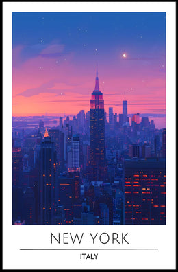 New York City Twilight Skyline Poster Vintage Wall Art
