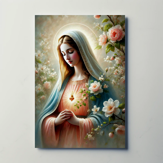 Blessed Virgin Mary Sacred Heart Floral Vintage Travel Poster