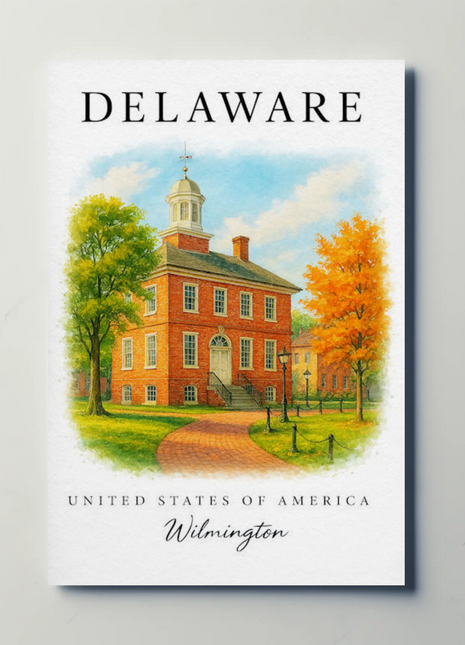Wilmington Delaware Courthouse Autumn Travel Poster