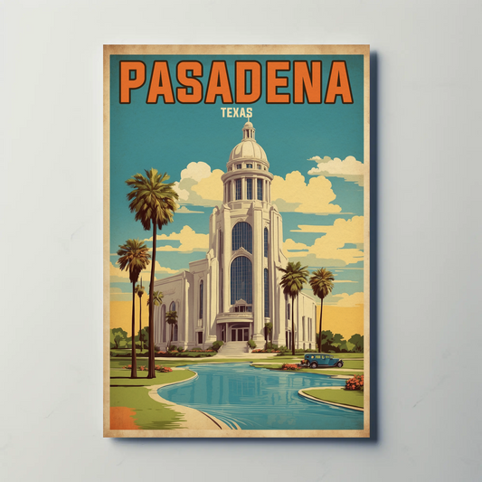 Pasadena Texas Capitol Building Vintage Travel Poster