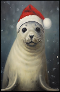 Festive Seal In Santa Hat Poster