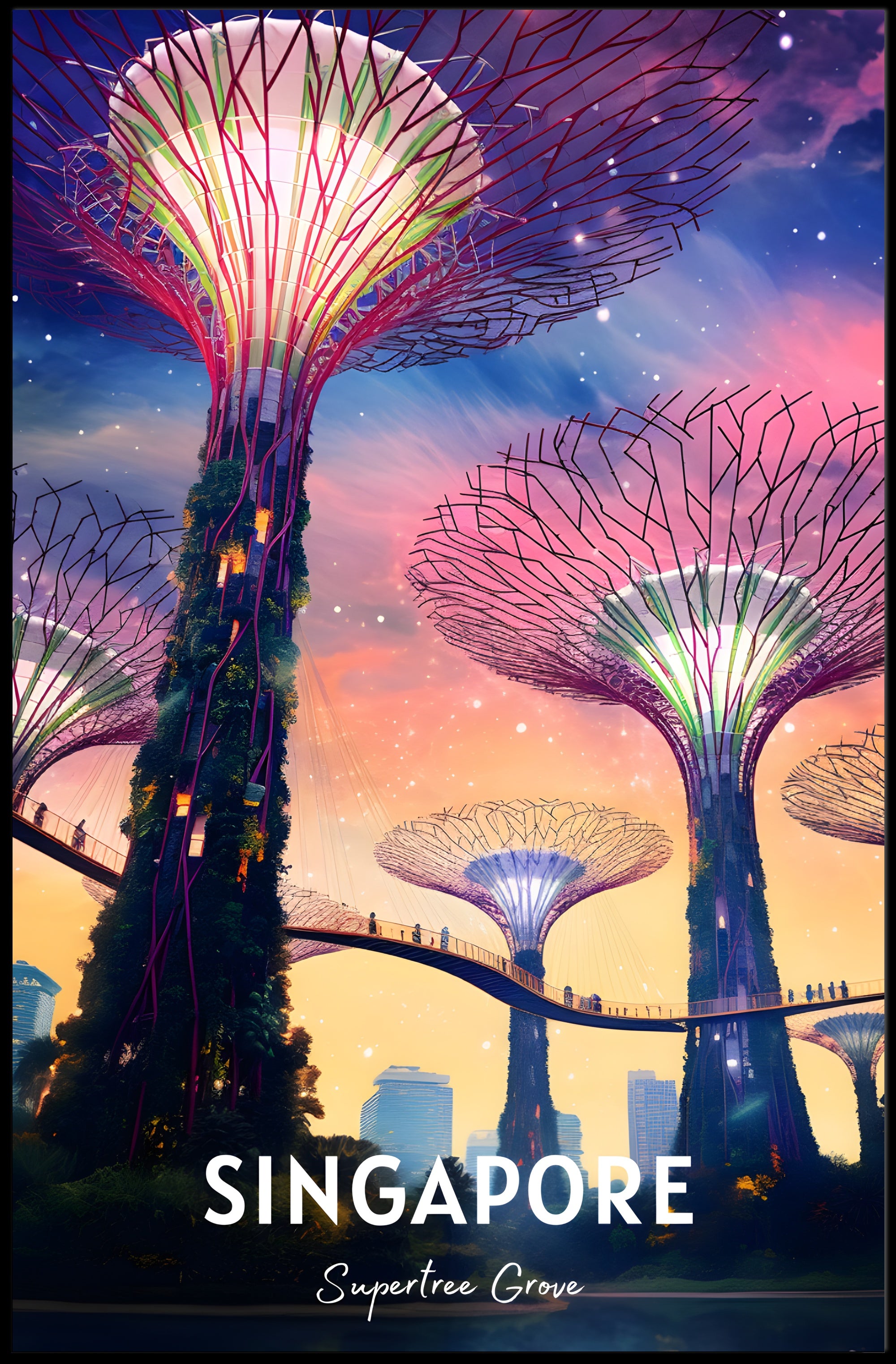 Supertree Grove Sunset in Singapore Urban or Cityscape Poster