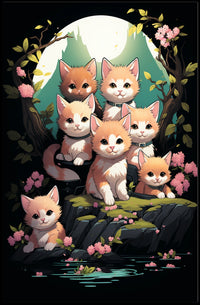 Whimsical Kittens Moonlit Fantasy Nature Art Poster