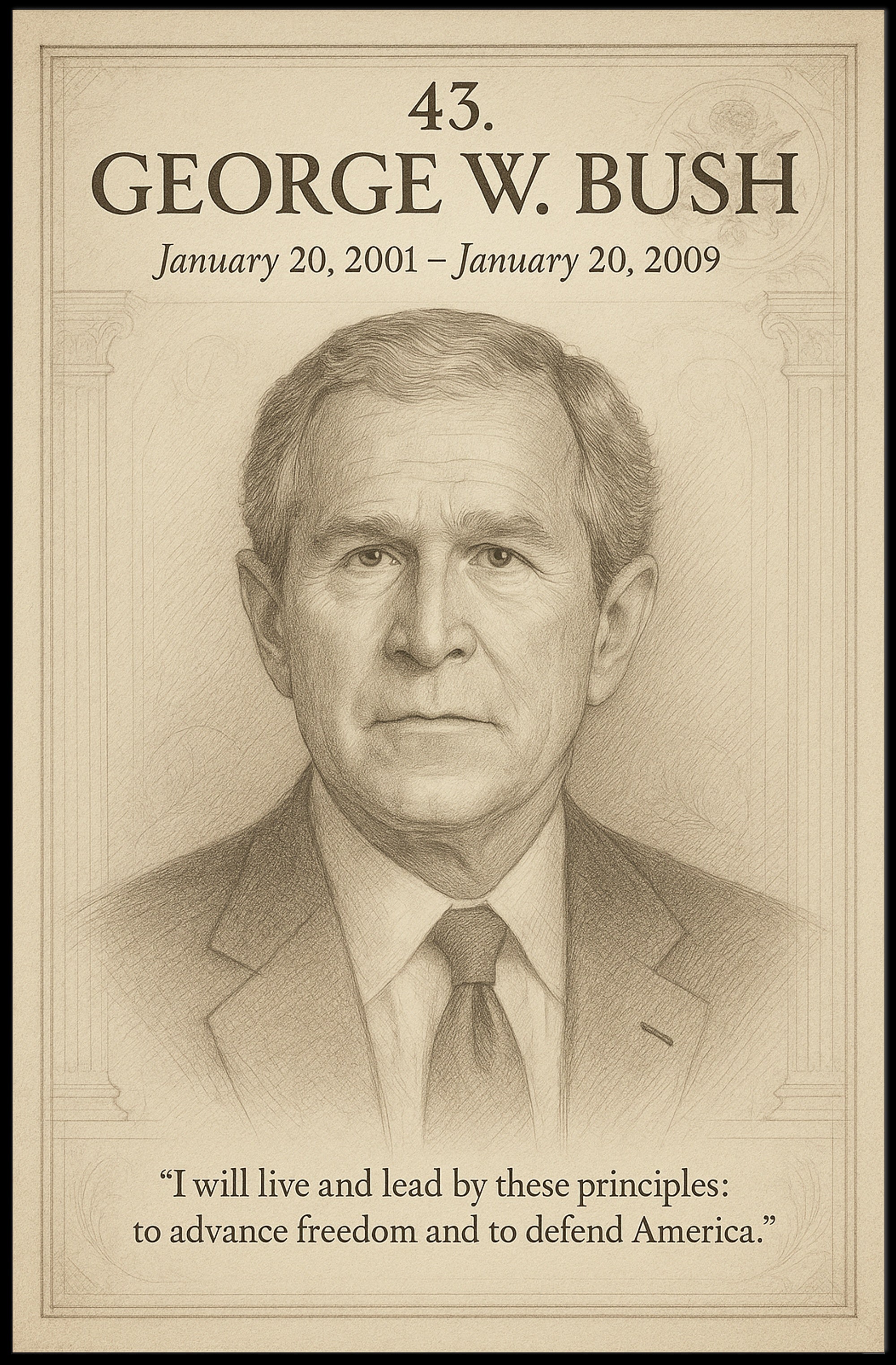 George W. Bush Presidential Portrait Pencil Sketch Poster