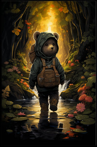 Charming Bear Cub Adventure in a Whimsical Forest Poster