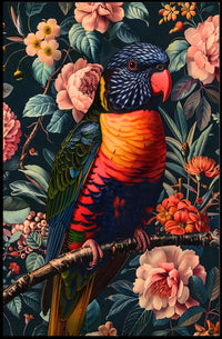 Vibrant Parrot Floral Paradise Poster Print