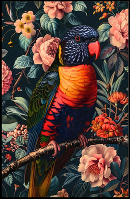 Vibrant Parrot Floral Paradise Poster Print