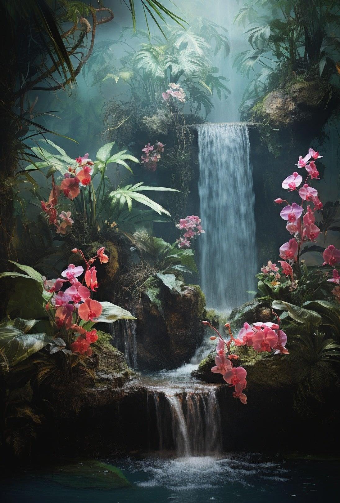 Tropical Waterfall Paradise: An Artistic Nature Poster