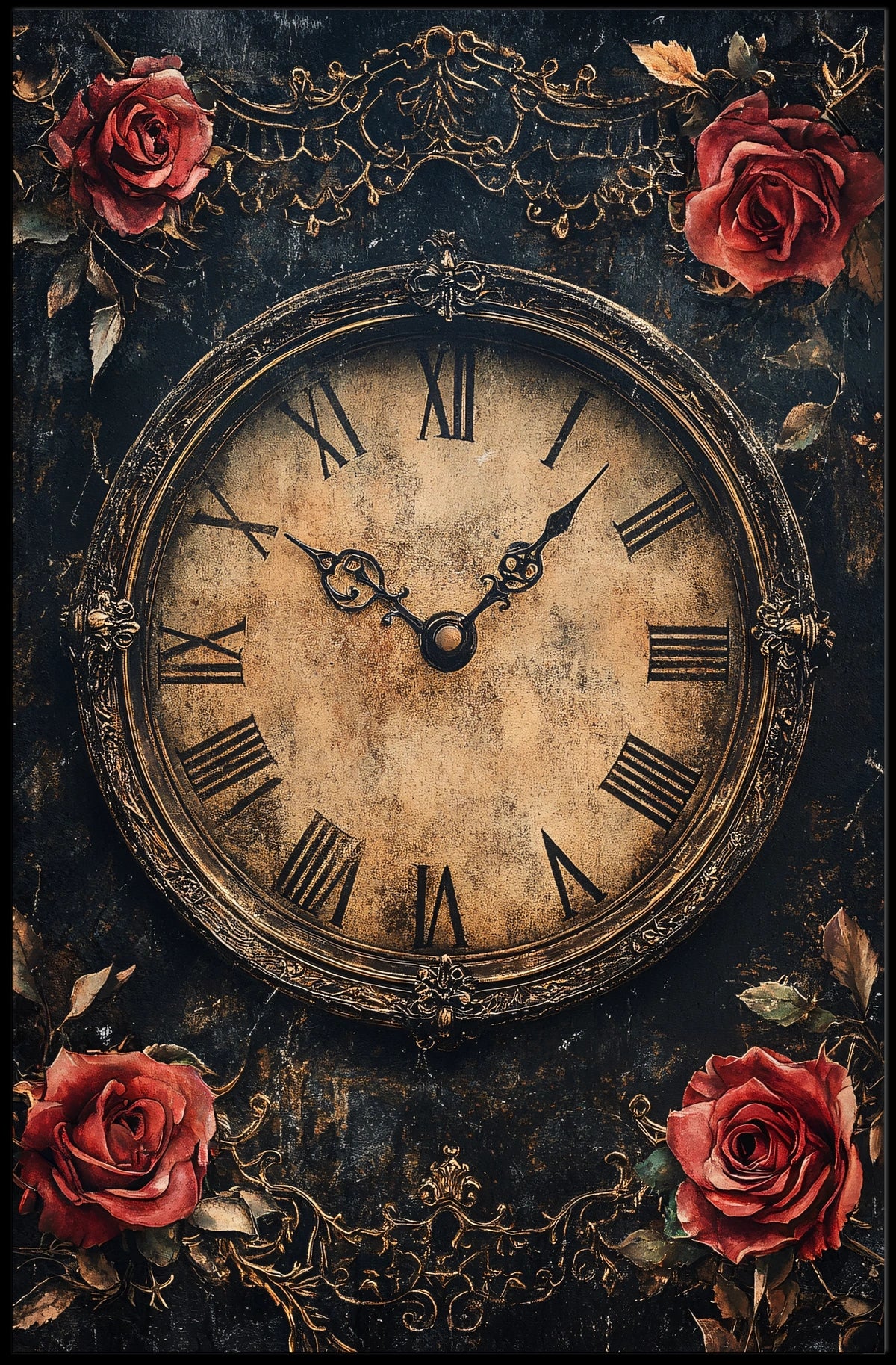 Timeless Romance: Vintage Floral Clock Art Poster