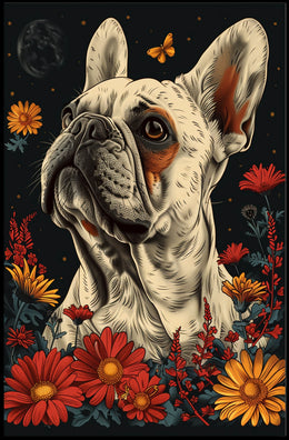 Floral Bulldog Fantasy Poster