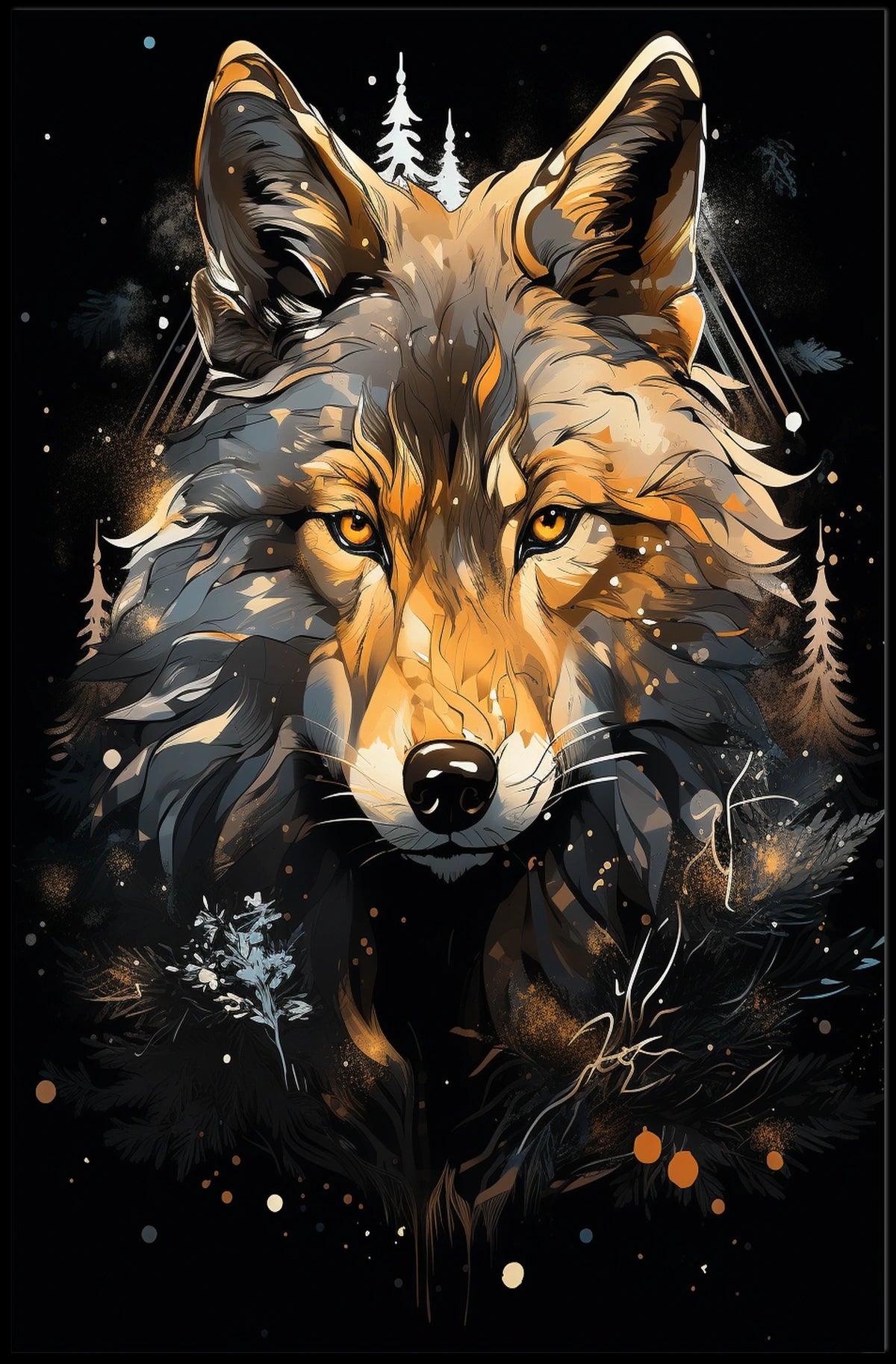 Wolf's Majesty Roars: Stylized Animal Poster