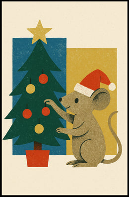 Festive Mouse and Christmas Tree Poster