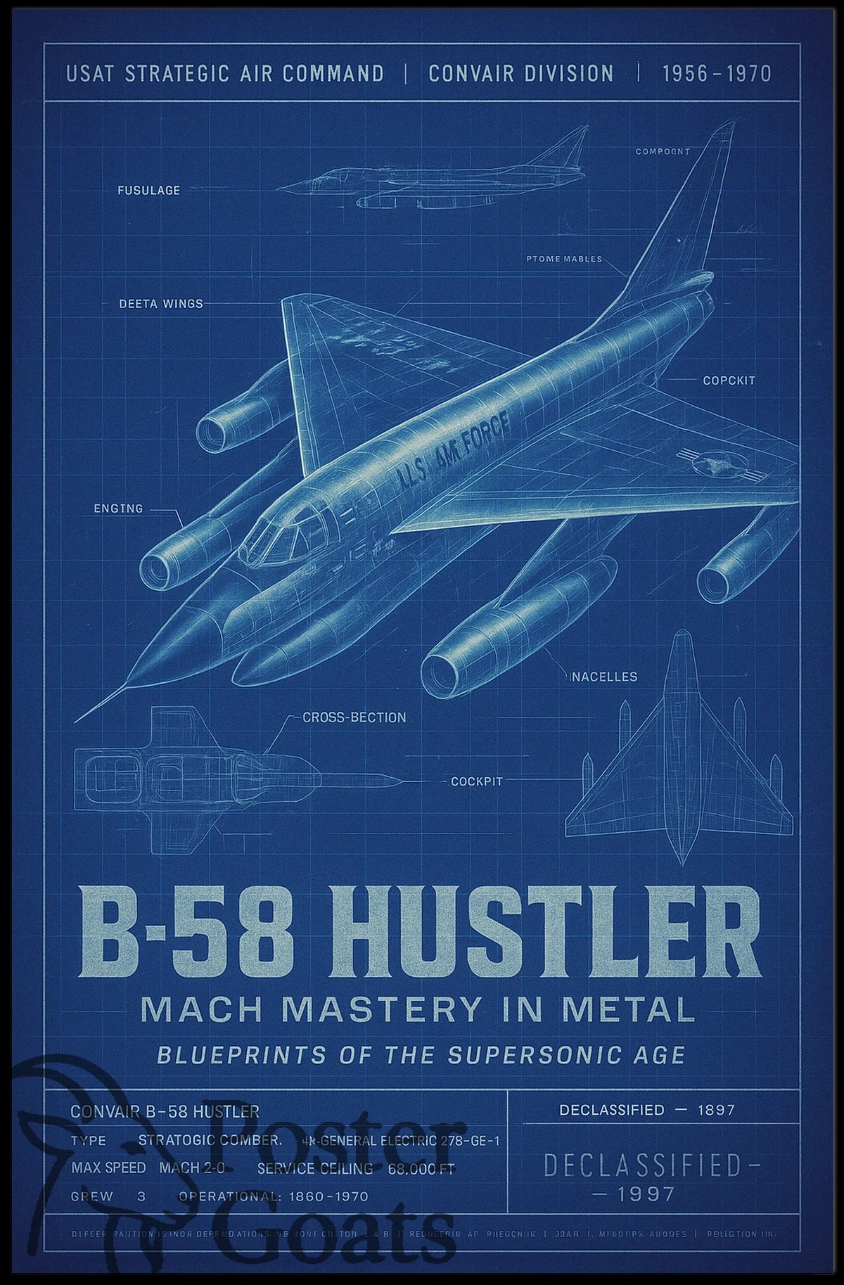 B-58 Hustler Supersonic Bomber Military Aviation Poster