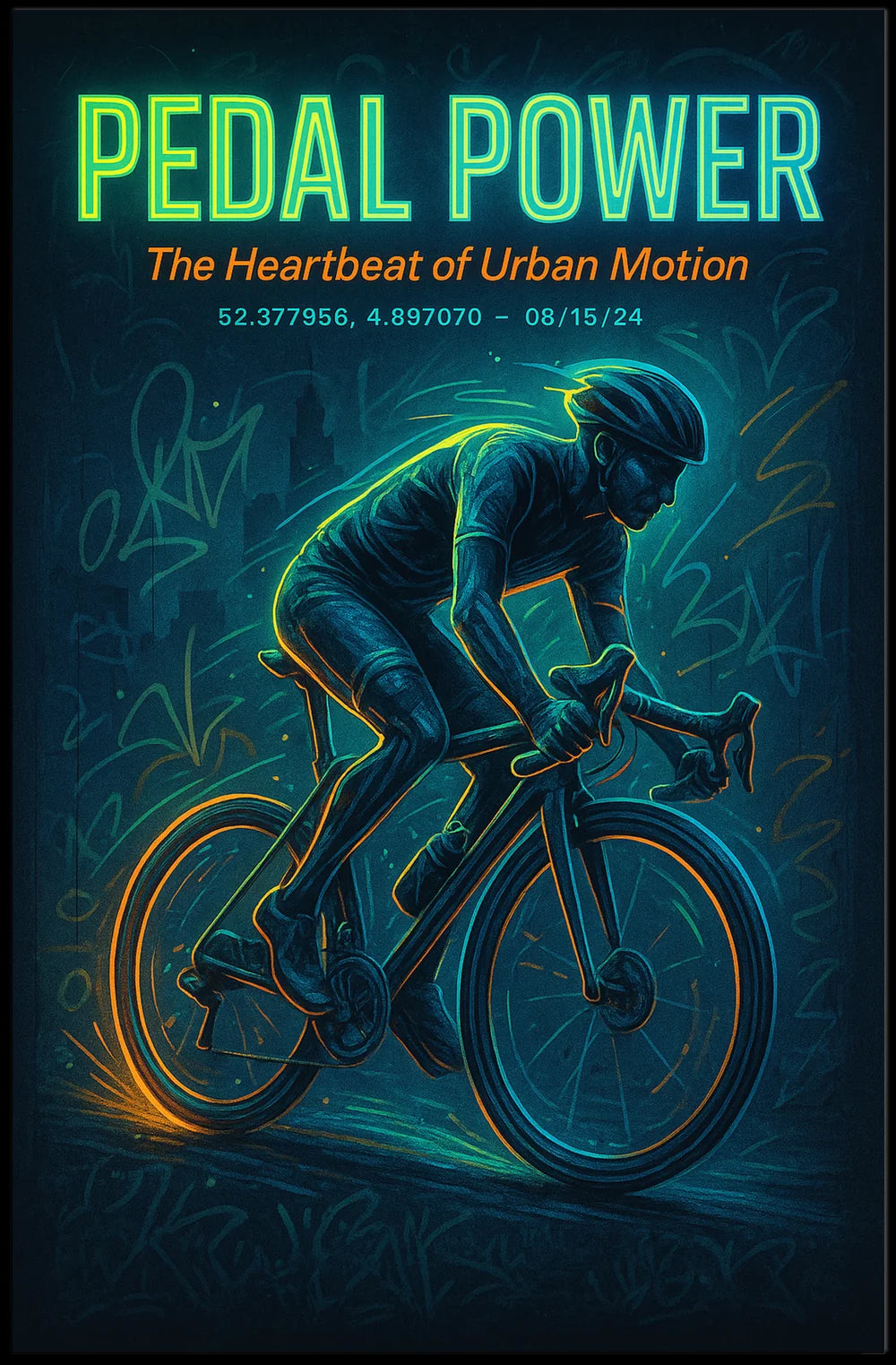 Cycling in Motion Vibrant Urban Life Urban or Cityscape Poster PosterGoat