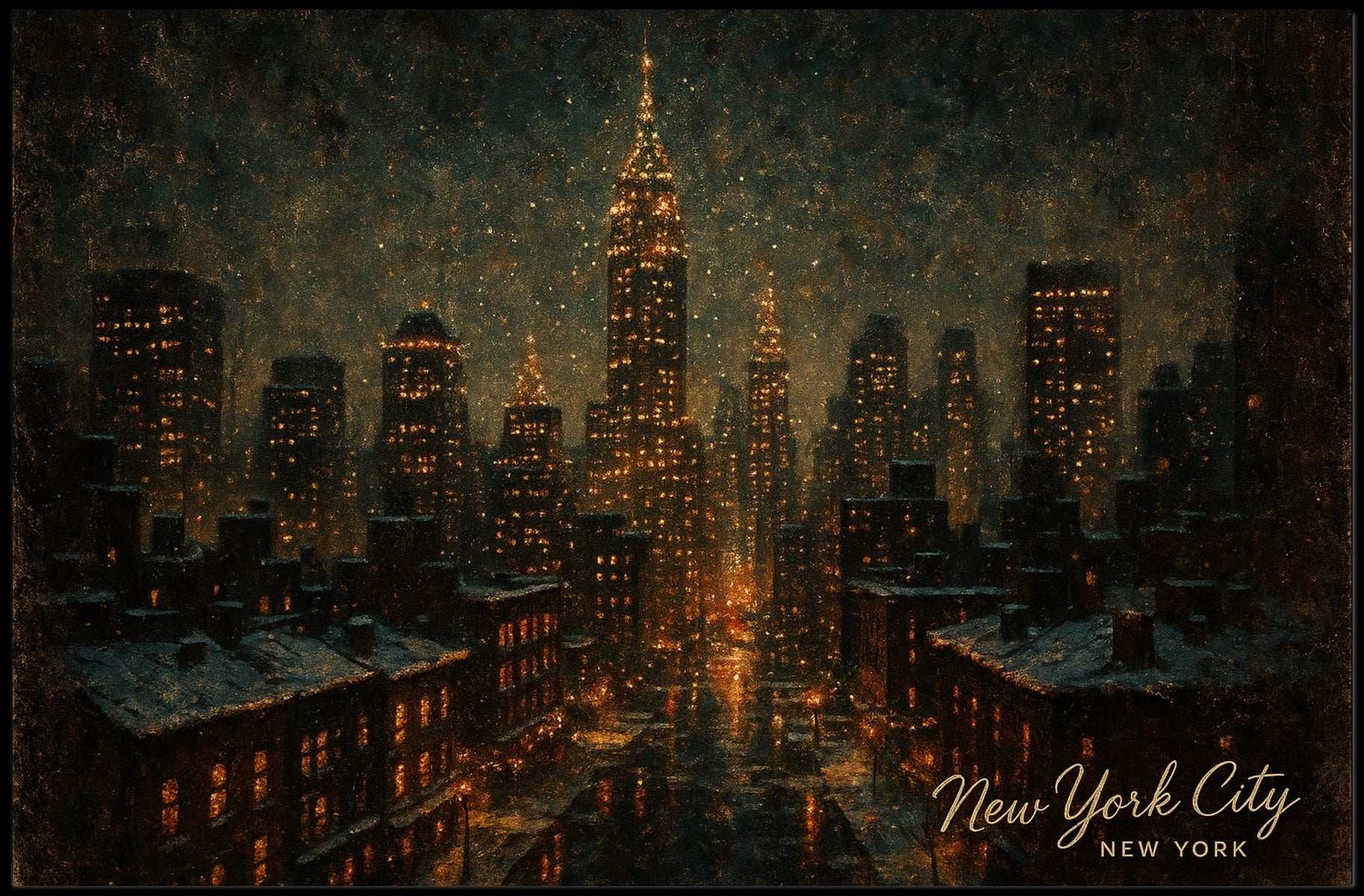 New York City Skyline at Night Poster