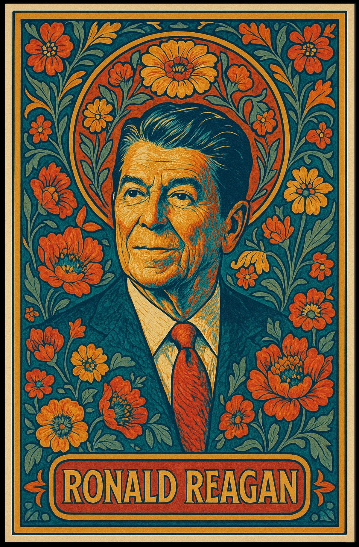 Ronald Reagan Iconic Cityscape Retro 80s Realism Travel Heritage Americana Wall Art Poster