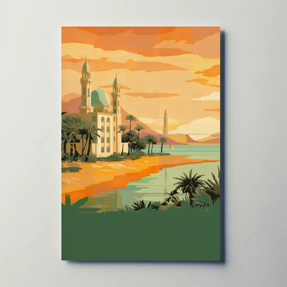 Golden Mosque By The Sunset Vintage Travel Poster