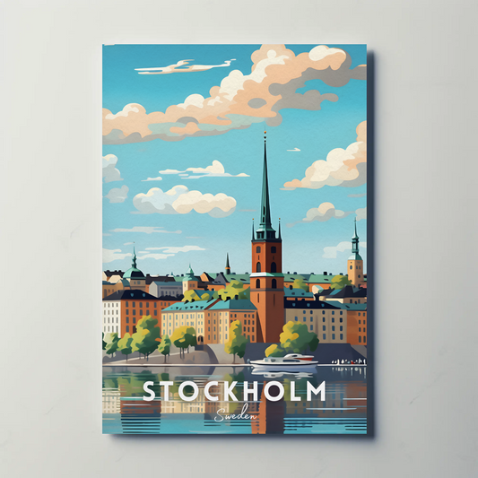 Stockholm Waterfront Skyline Travel Poster
