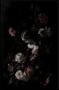 Serene Renaissance Woman Floral Artistry Poster PosterGoat