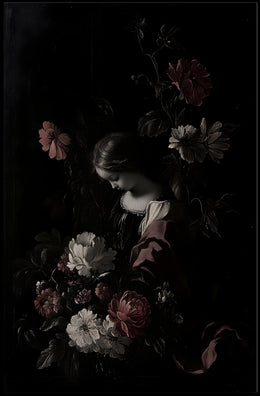 Serene Renaissance Woman Floral Artistry Poster PosterGoat