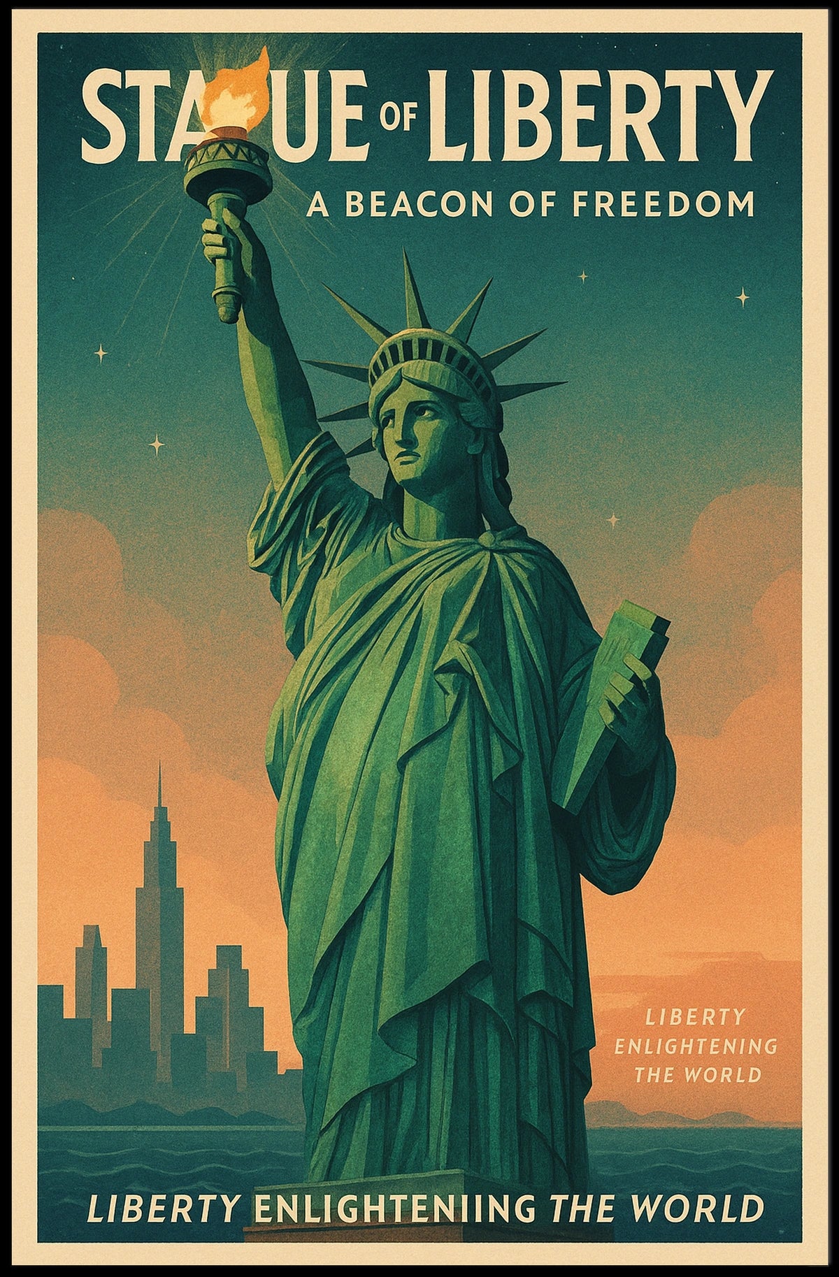 Statue Of Liberty NYC Travel Poster Vintage Wall Art