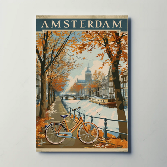 Amsterdam Autumn Canal Ride Travel Poster