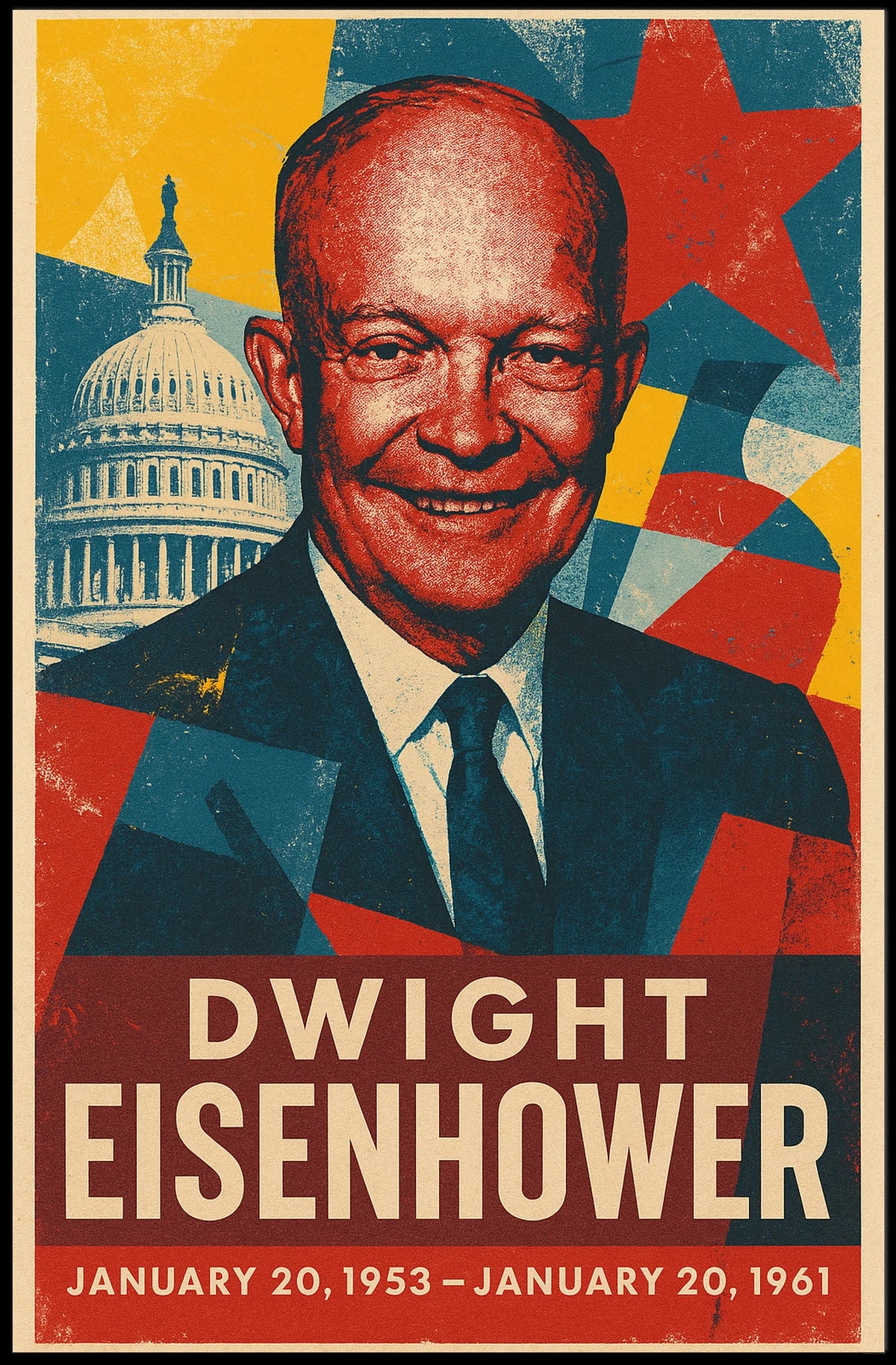 Dwight Eisenhower Patriotic Vintage Art Portrait Retro Eighties Stencil Print HistoryLover Poster