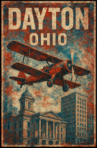 Vintage Biplane Aviation Art Deco Patriotic Poster
