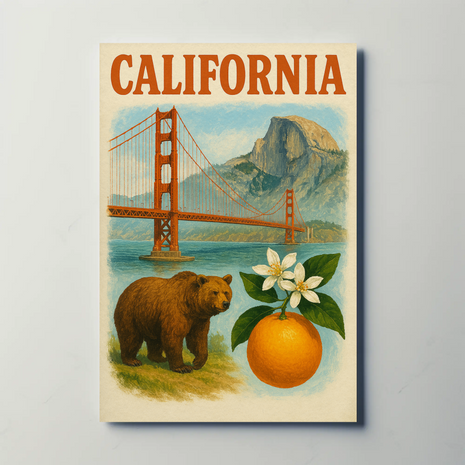 California Landmarks Vintage Travel Poster