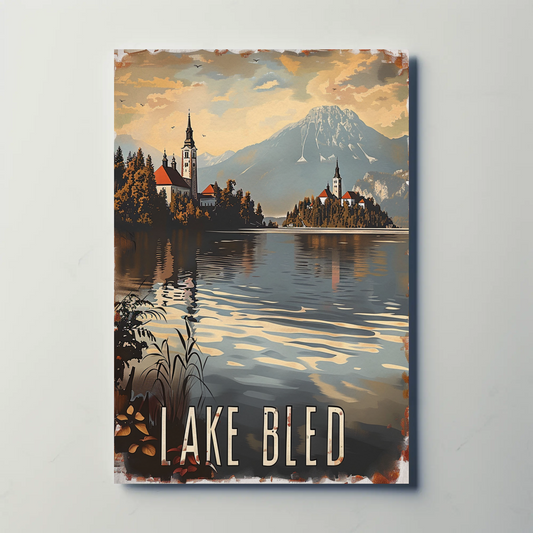 Lake Bled Island Church Reflection Travel Poster