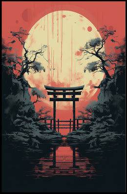 Moonlit Torii Gate Poster PosterGoat