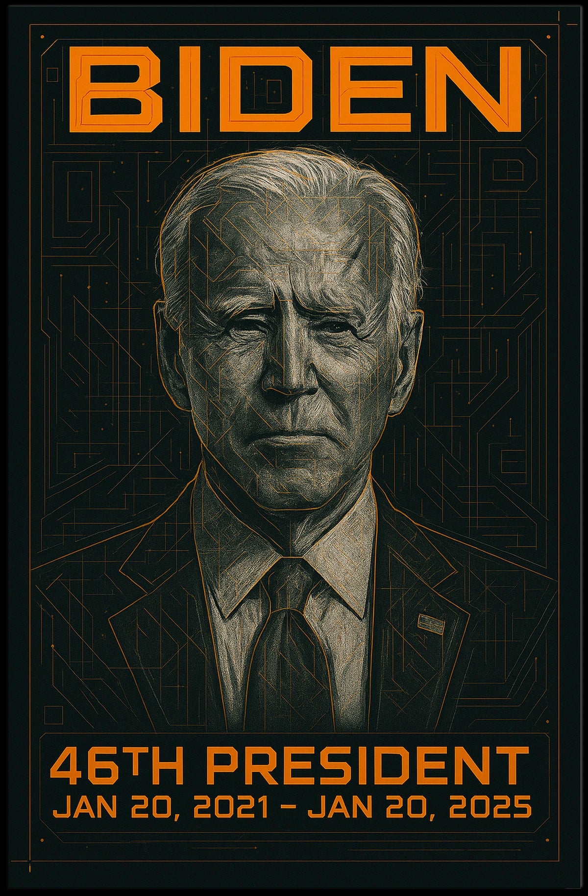 Joe Biden 46th President of the United States Techno Schematic Poster