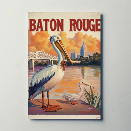 Vintage Travel Poster - Baton Rouge River Evening