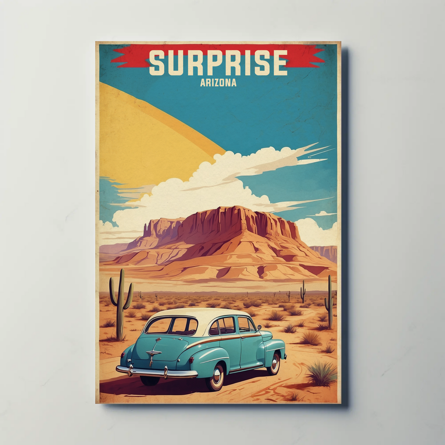 Surprise Arizona Sunset Desert Drive Vintage Travel Poster