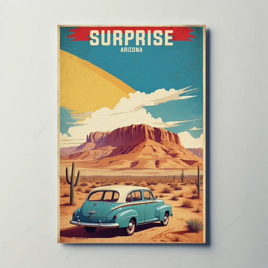 Surprise Arizona Sunset Desert Drive Vintage Travel Poster
