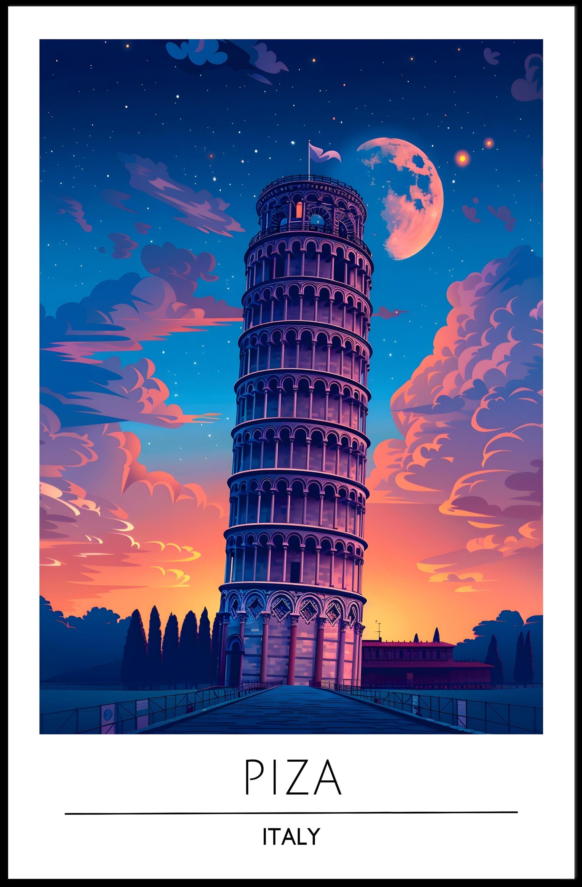 Leaning Tower of Pisa Vibrant Art Travel Poster