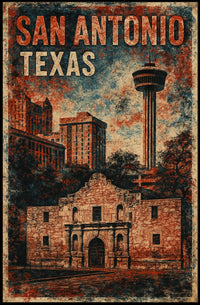 San Antonio Vintage Landmarks Travel Nostalgia Poster