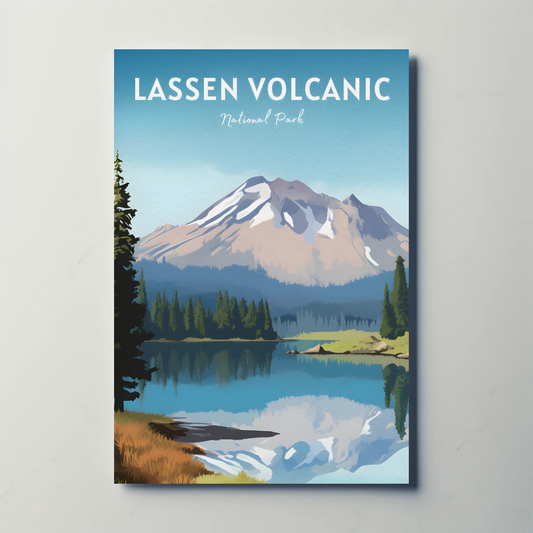 Lassen Volcanic National Park Mountain Lake Nature Travel Poster